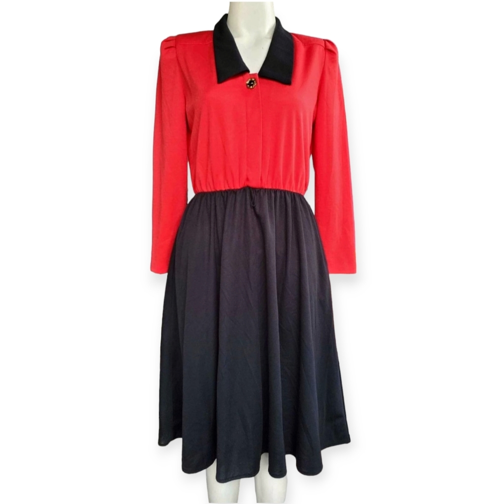Vintage 80s Tabby Of California Rockabilly Style Peter Pan Collar Dress Size 6P